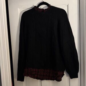 LOFT Black Sweater with Red Plaid Accents